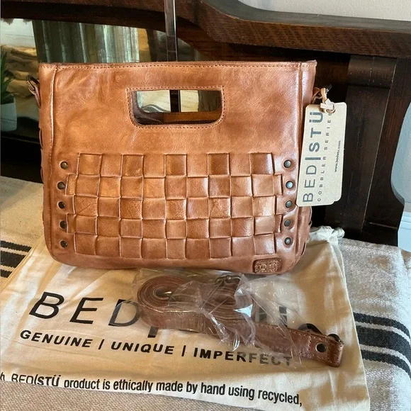 NWT Bed Stu Leather Keiki Crossbody Bag Handbag Tan DD Dip Dyed MSRP $235 - Picture 3 of 13